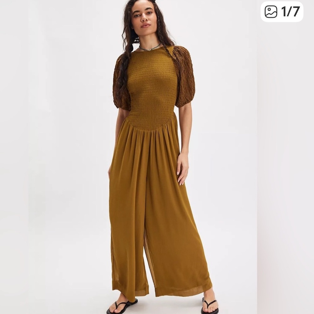 Free People temperly puff Sleeve Jumpsuit